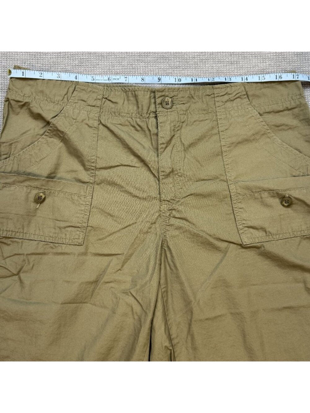 Caribbean Joe Cargo Capris Womens Size 12 Khaki Pockets Tab Cuffs 100% Cotton - Picture 8 of 13
